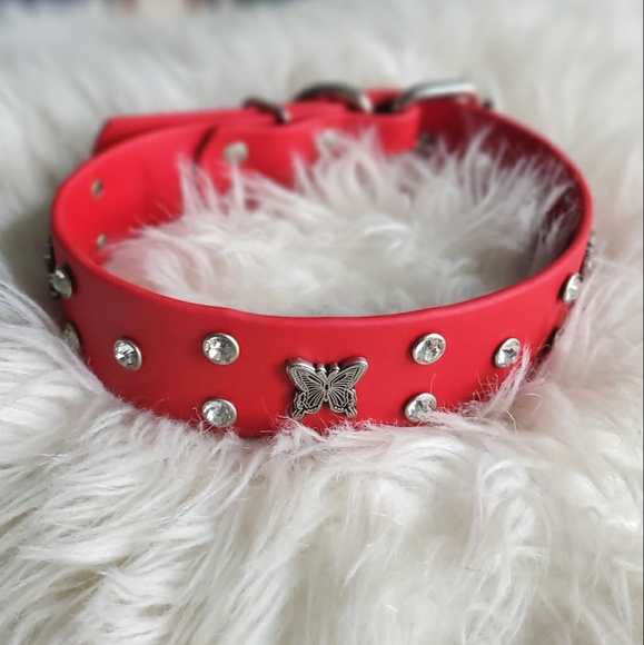 Red Vegan Leather Dog Collar